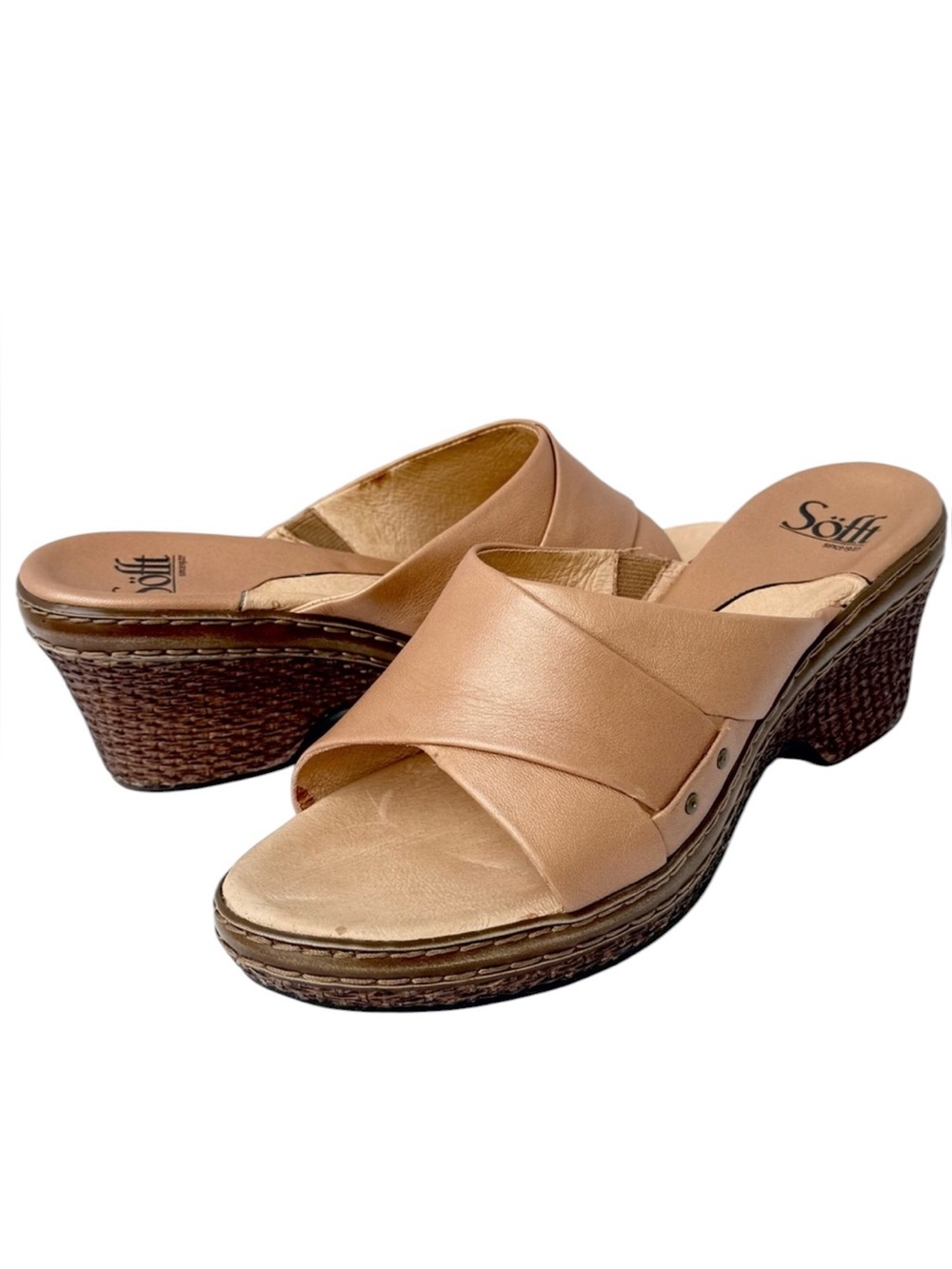 Sofft Tan Leather Wedge Sandals